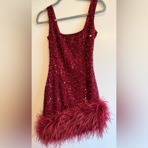 Nadine Merabi xs red feather dress